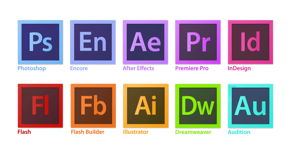Логотипы линейки продуктов компании Adobe